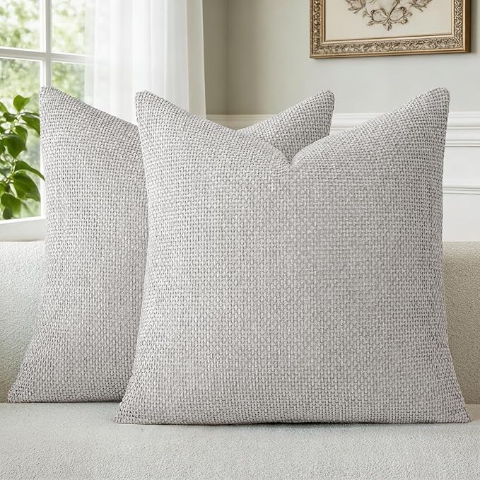 a moment Light Grey Chenille Throw Pillow Covers 20x20 Inch Pack of 2 Modern Decorative Throw Pillow Covers Farmhouse Cross Covers Home Decor for Sofa Bedroom Living Room