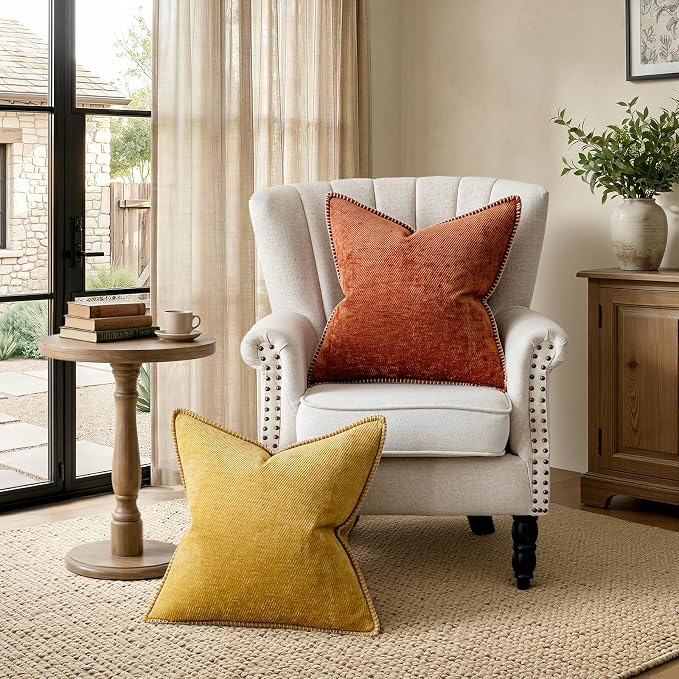 a moment Fall Decorative Throw Pillow Covers Pack of 2,22x22 Inch Crafted Border Rust