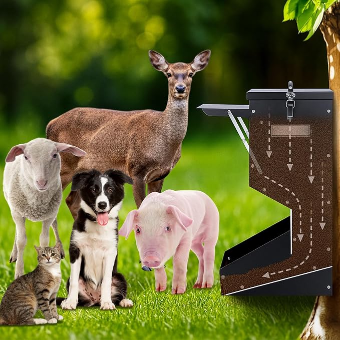 Willinglong 1 Pcs Automatic Dog Feeder with Lid 50 Lbs Capacity Outdoor Dog Feeder Hanging Self Feeding Pet Food Dispenser Pet Food Feeders for Large Dogs Large Breed