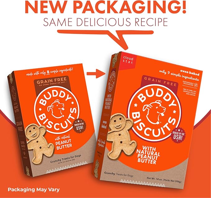 Buddy Biscuits Grain Free Crunchy Treats with Peanut Butter - 14 oz. (Pack of 2)