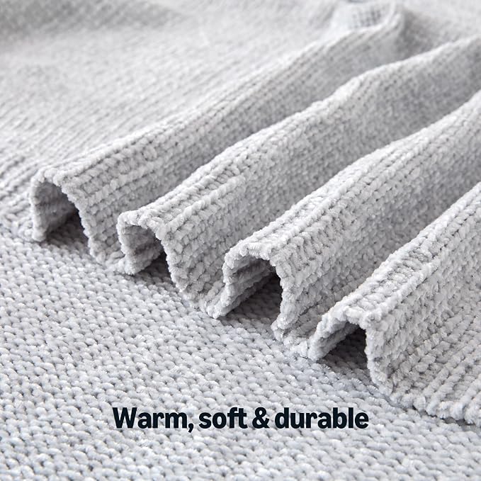 Amazon Basics Chunky Chenille Knit Throw Blanket for Couch, Bed and Sofa, Soft and Warm Lightweight Jersey, 60"×80", Grey
