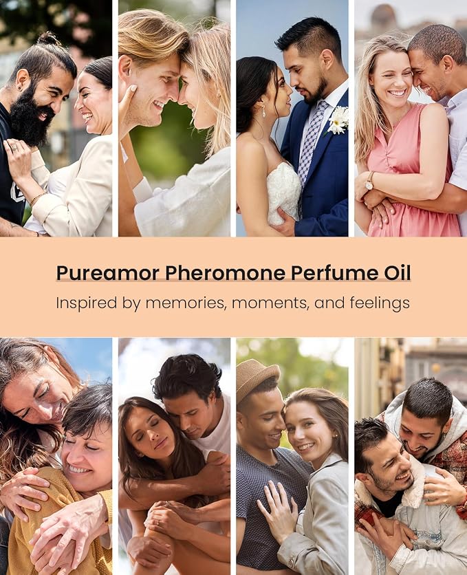 PUREAMOR Pheromone Cologne for Men - 10ml Alcohol-Free Spray Perfume Oil, Sweet Spicy Leather & Amber Notes, Long Lasting Intensely Concentrated Fragrance, Citrus & Patchouli, Travel Size (E07)