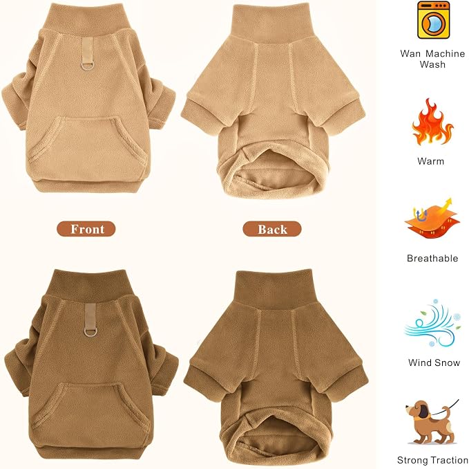 Idepet Fleece Sweater 2 Pack,Turtleneck Sweatshirt Pet Clothing | Winter Dog Clothes,Stretchy,Small Coat,Cat Apparel,with Leash Ring,for Small Medium Dogs Cats,with Pocket