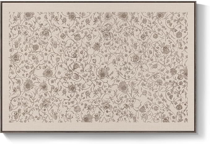 Extra Large Framed Vintage Neutral Wall Art for Living Room, Oversized Beige Retro Canvas Prints Artwork for Walls, Floral Rustic Painting Picture for Hallway Dining Room Wall Decor, 72x48 Inch