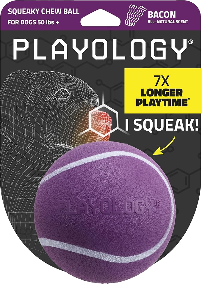 Playology Squeaky Chew Ball Dog Toy - Jumbo, Bacon Scent
