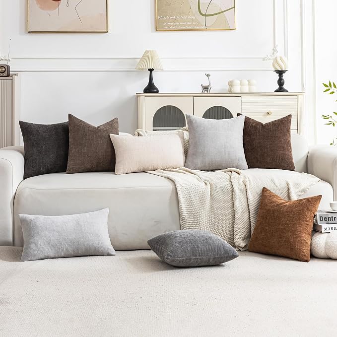 Set of 4 Soft Textured Decorative Throw Pillow Covers 20x20 Inch Cozy Farmhouse Cushion Cover Square Accent Pillow Cases for Bed Couch Sofa Living Room, Brown