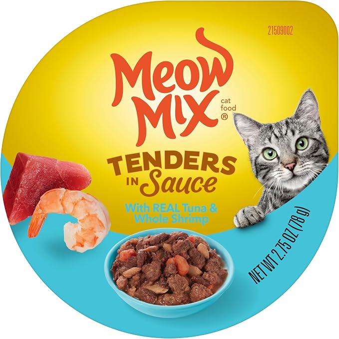 Meow Mix Tenders in Sauce Wet Cat Food, Surf 'N Turf Variety Pack, 2.75 Ounce Cup (Pack of 48)