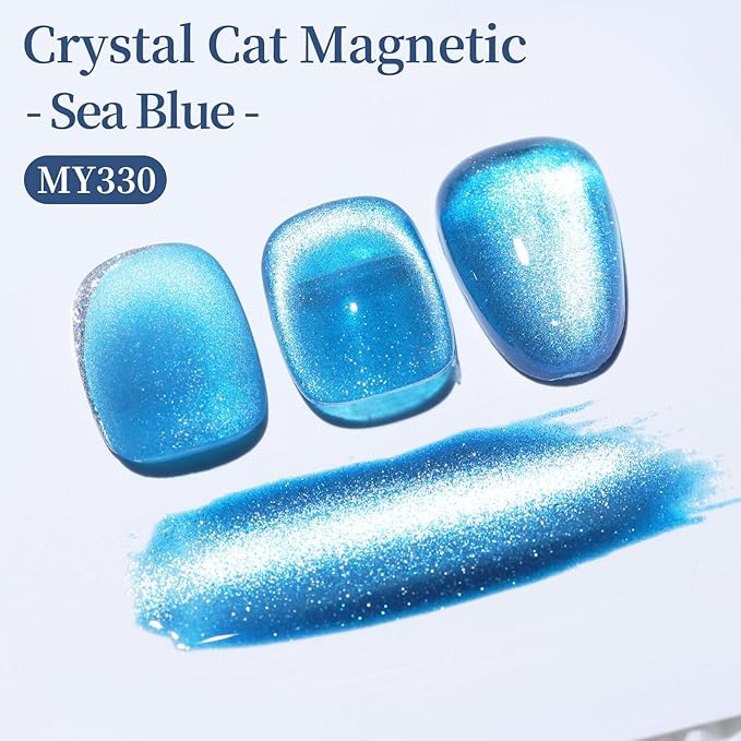 Born Pretty Blue Cat Magnetic Eye Gel Nail Polish,15ML Sea Blue Holographic Shimmer Glitter Magnetic Gel Polish,Reflective Translucent U V Gels for Manicure Salon DIY