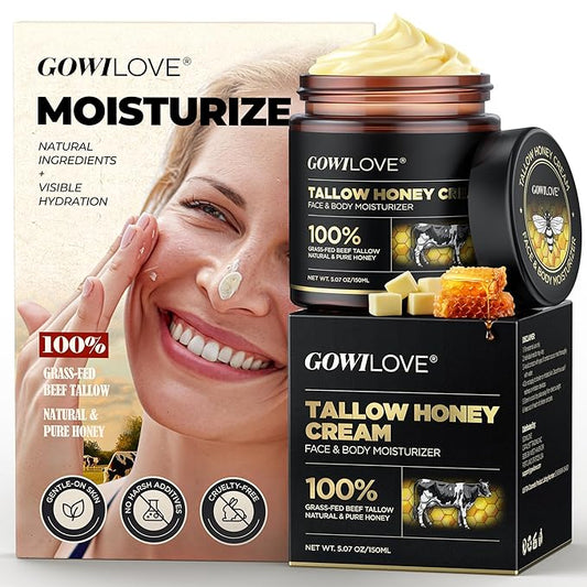 12Hr Moisture Lock Beef Tallow for Skin Care, Instant Redness Eraser Tallow and Honey Balm with 6 Botanical Rescue, Dewy Not Oily Face Cream Moisturizer Gift for Women Eczema Rosacea 5.07 Oz