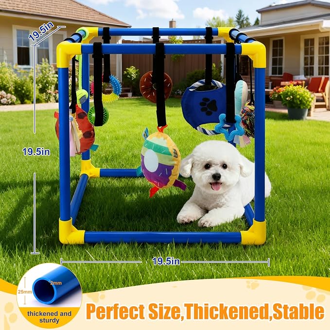 Puppy Play Gym with 12 Toys, Removable Dog Enrichment Playground, Interactive Indoor Training Activity Center for Small Dogs & Puppies, Teething & with Squeaky Toys, Fixable, 12 Toys