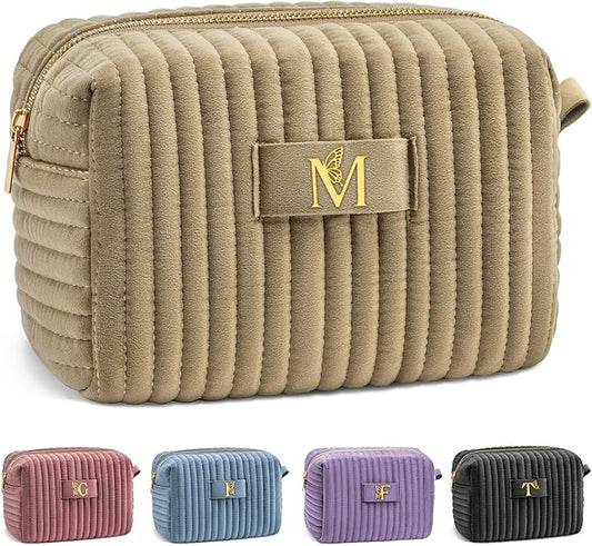 COSHAYSOO Unique New Mom Gifts First Time Expecting Mommy to be Initial Cosmetic Bags Makeup Travel Case, Practical Mothers Teachers Nurse Week Gift Ideas Fashion Womens Beauty Accessories Letter M