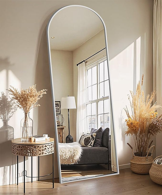 Arched Full Length Mirror with Stand, 69x24 Silver Floor Mirror | Aluminium alloy frame with HD float glass for distortion-free reflection. Free standing or wall mounted.