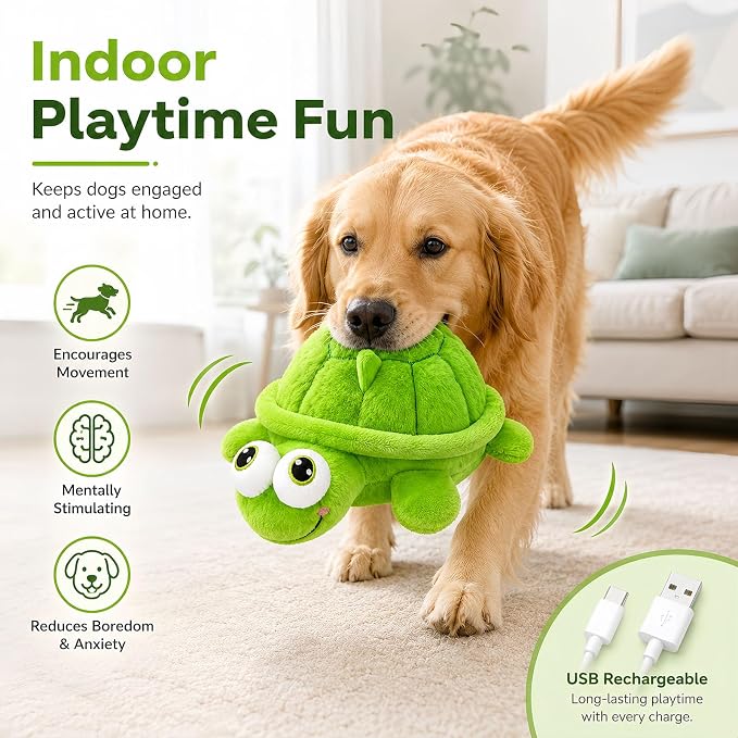 Interactive Dog Toys, Moving Turtle Dog Toy, Rechargeable Bouncing Ball Toy