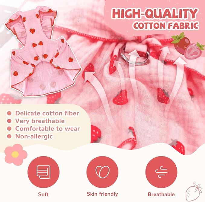 Dog Dresses for Small Dogs Girl Female Clothes Cat Clothes Cat Dress Cute Cotton Extra Summer Bow Decor Printed Strawberry Dog Birthday Outfit Small Puppy Clothes