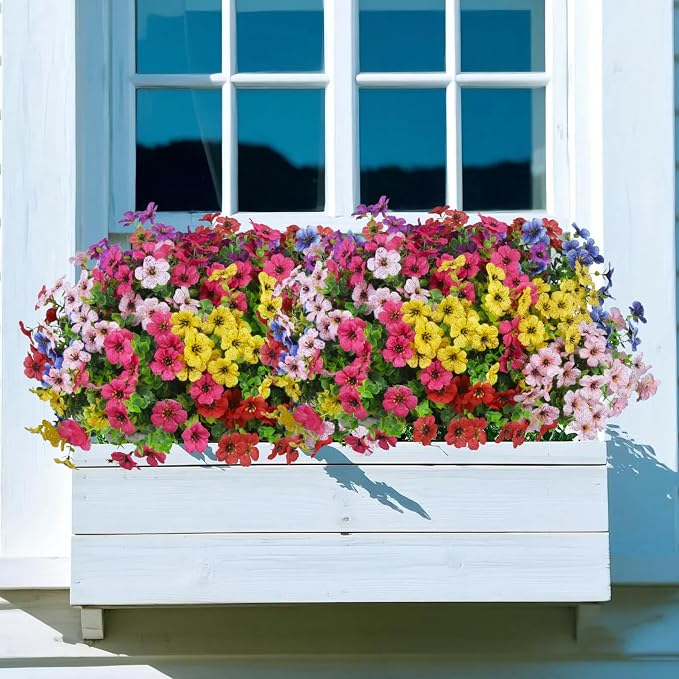 12 Pcs Artificial Flowers for Outdoors Decorations, Multicolor | Colorful lifelike flowers, UV resistant, faux plastic plants, for garden porch window table vase home indoor outdoor decor