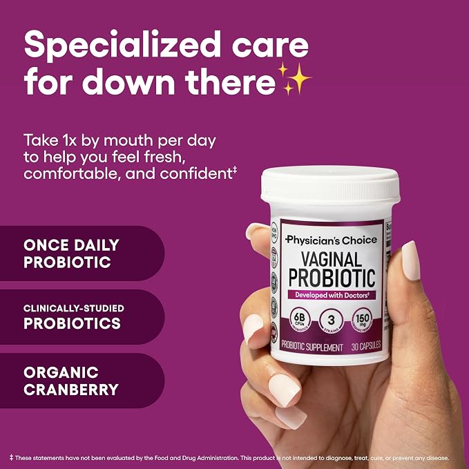 Physician's CHOICE Vaginal Probiotics for Women - pH Balance, Odor Control, Yeast Balance, Vaginal Flora & Feminine Health - 6B CFU with Organic Prebiotics and Cranberry Extract - 30 CT (Pack of 2)