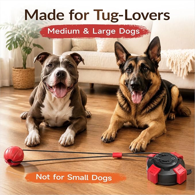 Dog Suction Cup Tug of War Toy, Interactive Self Play Dog Ball Toy with Chew Rope, Indestructible Bite Resistant Pet Training Tug Toy for Small Medium Large Dogs (Black red)