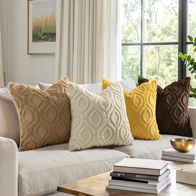 decorUhome Faux Fur Light Brown Khaki Throw Pillow Covers 26x26 Set of 2 | Plush Solid Fall Couch Pillow Covers, Accent Modern Farmhouse Neutral Decorative Soft Pillow Cases for Sofa Bed Living Room