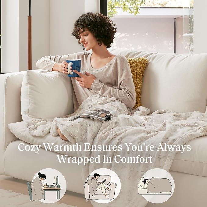 Madison Park Zuri Faux Fur Reversible Throw Blanket, 50 x 60, Snow Leopard | Oversized Soft Plush, Luxury, Animal Stripes, Mink Reverse, Modern, All Season, for Bed Sofa Couch, OEKO-TEX Certified