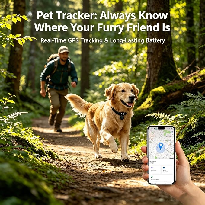 GPS Tracker for Dogs/Cats, Smart Collar with Real-Time Location - Pet Location Tracker with Holder, No Monthly Fee/No SIM Card, Works with iOS Find My, Ultra-Slim, IP68 Waterproof,Compact Design