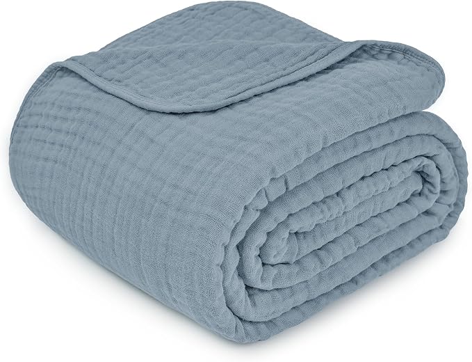 Comfy Cubs Adult Muslin Blanket 50x60” Throw Swaddle Blankets, Pacific Blue | 6 Layer Soft, Breathable & Lightweight Muslin Adult Blanket - Machine Washable & Designed in the US Bedding for All Seasons