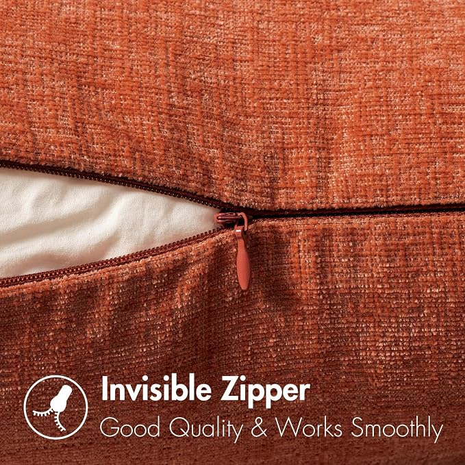 MIULEE Soft Chenille Fall Throw Pillow Covers Rust 16x16 Inch Pack of 2 | Modern Fall Home Decor, Classic Decorative Pillows, Solid Dyed Cases, Boho Couch Cushion Covers for Sofa Bed Living Room