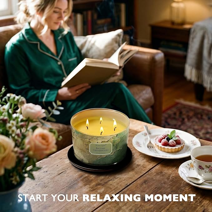 HomeLights Balsam Cedarwood Scented Candles | 18oz Soy Candles Industrial Chic 4-Wick Large Candle Jars | Ideal Candle Gifts for Events, Home Decor Stress, Relief & Relaxation