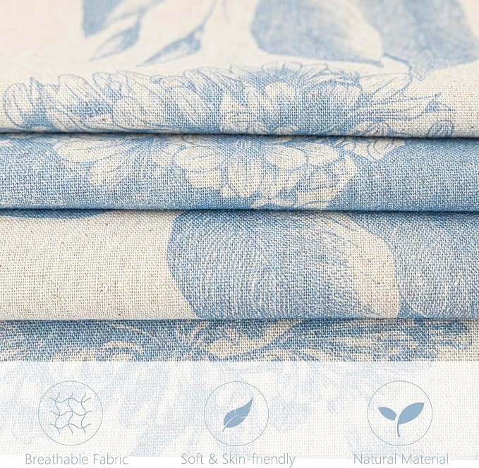 Foindtower Set of 2 Linen Floral Vintage Throw Pillow Covers Neutral Accent Decorative Cozy Cushion Covers Farmhouse Boho Home Decor for Sofa Chair Couch Bedroom Living Room,22×22 Inch,Sky Blue
