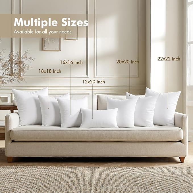 MIULEE 12x20 Pillow Inserts 4 Pack, 100% Virgin Fiber Filling Throw Pillows | Decorative Pillows for Sofa Bed Couch, Firm and Full Pillows, Excellent Support, Soft Brushed Fabric