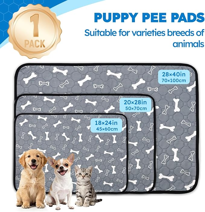 Washable Pee Pads for Dogs, Absorbent Reusable Puppy Pads, Non-Slip & Waterproof Dog Training Mat for Whelping Playpen Crate, Gray 28" x40"