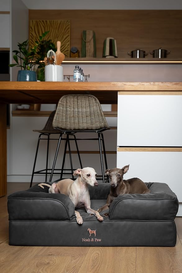 NOAH & PAW Large Dog Bed, 35x25x11 Inch, Orthopedic Dog Beds, Eggshell Memory Foam Infused with Cooling Gel, Inner Cover, Water Resistant, Machine Washable (Faux Leather)