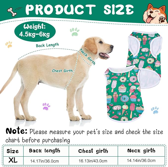 10 Pack Dog Shirts Cute Summer Cartoon Puppy Clothes, Soft Breathable Pet T-Shirts, Printed Sleeveless Washable for Small Medium Dogs Cats(X-Large)