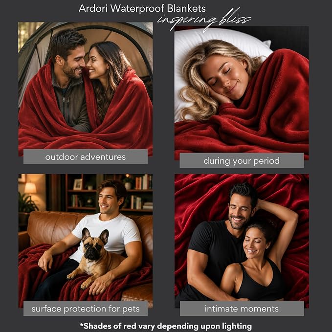 King Size Waterproof Blanket for Bed, Red & Black Absorbent Fleece, 82x82" | Plush Water Proof and Stain Resistant Layered Blankets, Leakproof Top Cover