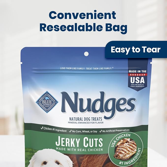 Blue Buffalo Nudges Jerky Cuts Chicken Dog Treats, 10 oz | Real Chicken First, Made in the USA, No Artificial Preservatives, Corn, Wheat, or Soy