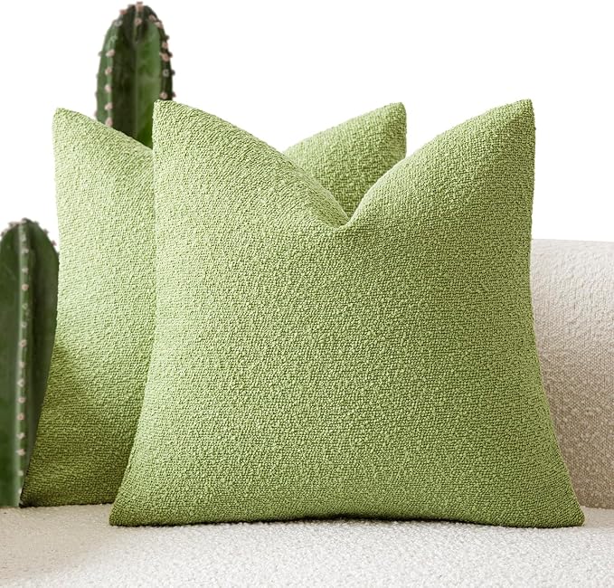 Foindtower Pack of 2 Textured Boucle Throw Pillow Covers Accent Solid Pillow Cases Cozy Soft Decorative Couch Cushion Case for Couch Chair Sofa Bedroom Living Room Home Decor 18x18 Inch Lime Green
