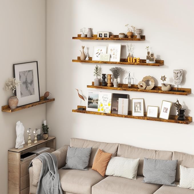Picture Ledge Shelf, Long Floating Shelves for Wall, 52" W Set of 2, Brown | FSC Certified Engineered Wood, Wall Mounted Bookshelf, for Nursery Living Room Bedroom, Easy Install
