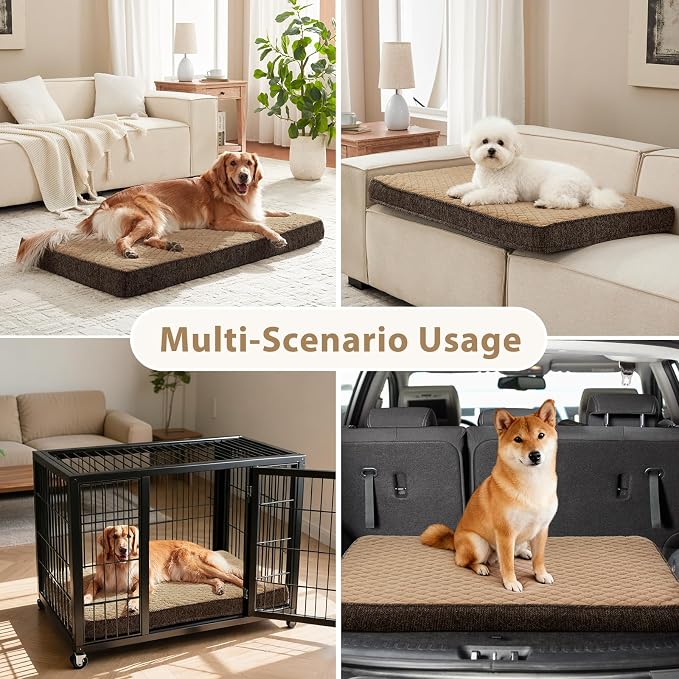JOEJOY Orthopedic Dog Bed for Large Dogs, Washable Dog Crate Bed Large Sized with Removable Cover, Egg Memory Foam Big Pet Beds, Brown, 35"x22"