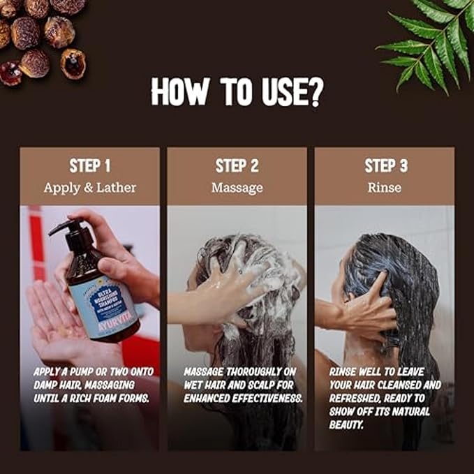 Nourishing Shampoo for Women & Men - Neem & Reetha Natural Ayurvedic Hair Care - Anti Dandruff Gentle Daily Growth Formula - Healthy Scalp Strong Roots - Moisturizing & Strengthening - 10 Oz