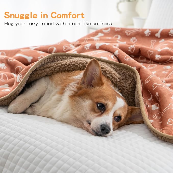 Washable Waterproof Dog Blankets for Large Dogs 50"x60" | Soft Fluffy Pet Blanket for Couch Sofa Car Crate, Bed Furniture Protector, Reversible Sherpa Fleece Dog Blanket, Light Brown