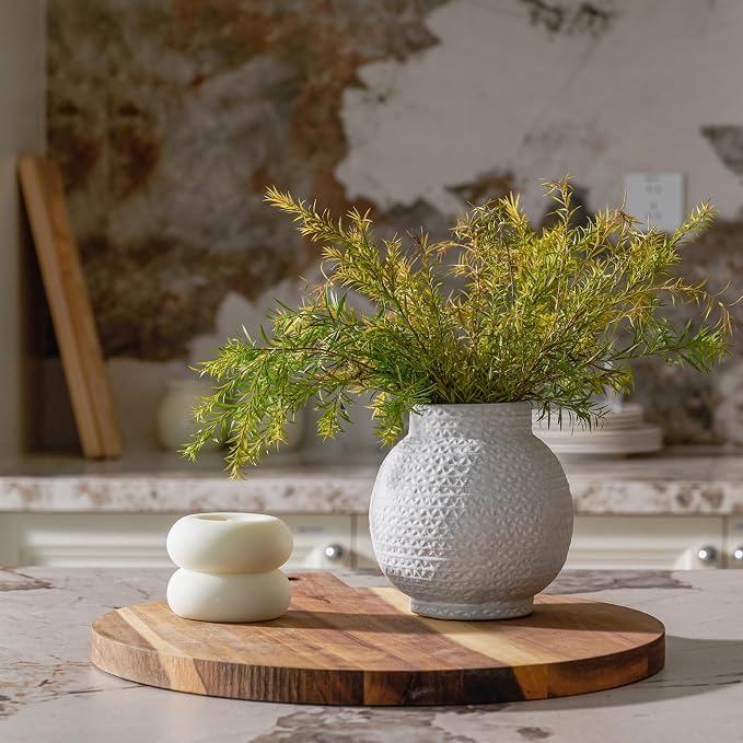 DN DECONATION Small Cute White Vase, Ceramic Flowers Vases for Home Decor | Modern Decorative Texture Vase, Flower Vase for Kitchen, Office, Living Room, Bookshelf, Farmhouse, Mantel, Table Centerpiece