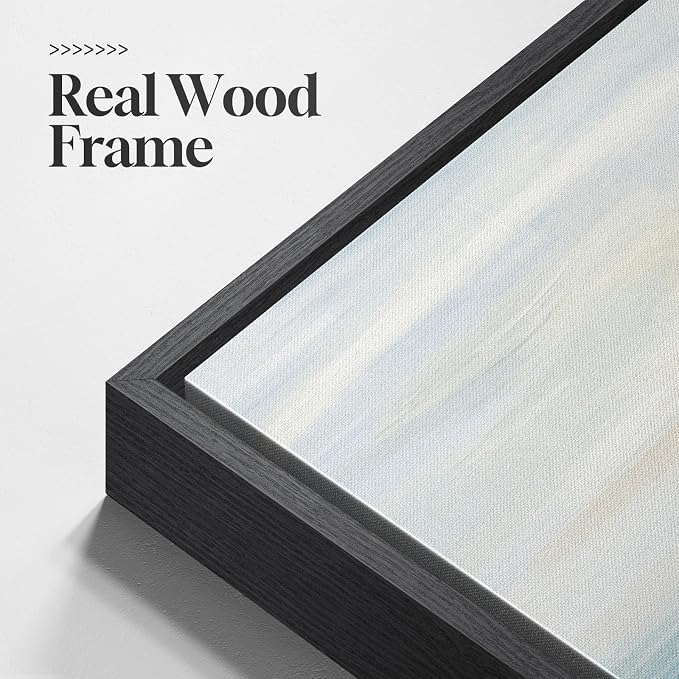 Framed Blue Abstract Wall Art Decor, Square Coastal Modern Canvas Artwork for Walls, Peaceful Abstract Seascape Ocean Painting, Wall Decor Print for Hallway Bedroom Bathroom Home Office, 24x24 Inch