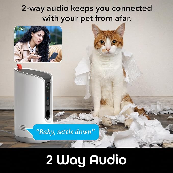 Geeni Pet Treat Dispenser Camera, 2K HD Wi-Fi Enabled, Auto-Follow, White | Pet treat dispenser with camera