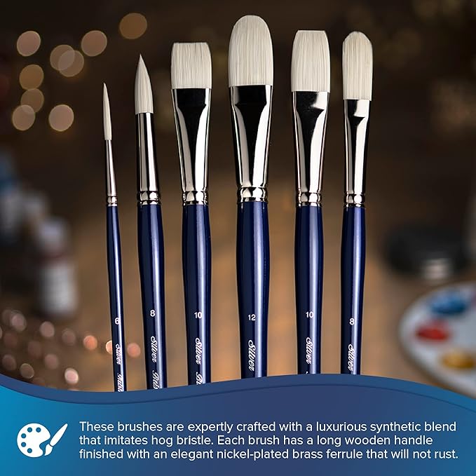 Silver Brush Limited 1903S-8 Bristlon Filbert Paintbrush for Oil, Acrylic, and Heavy Body Paints, Size 8, Short Handle
