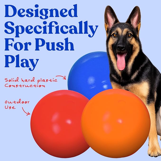 Doggie Dooley Virtually Indestructible Dog Ball - 14 Inch Hard Plastic Interactive Dog Toy for Large Breeds Over 75+ lbs - Built for Herding & Push Play - Floats in Water, Made in USA - Blue