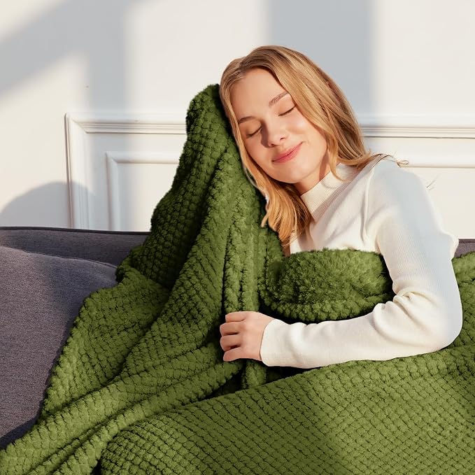 Whale Flotilla Soft Fleece Queen Size Bed Blanket, Olive | 90x90 Inch, Suitable for Bed, Fluffy Fuzzy Jacquard Blankets for All Season, Lightweight and Cozy