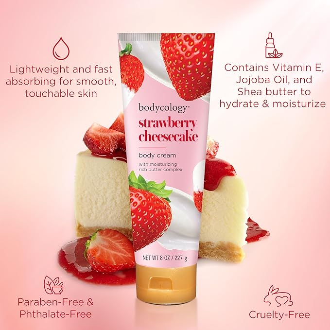 Bodycology Shea Butter Body Cream, Strawberry Cheesecake, 8 oz (Pack of 2)