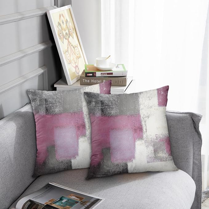 Emvency Throw Pillow Covers Set of 2, 18 x 18 Inch, Pink Line Gray | Abstract Modern Outdoor Decorative Square Pillow Cases Couch Cushion Case for Couch Bed Sofa Living Room Home Decor