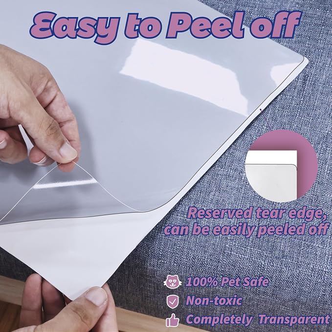 Anti Cat Scratch Furniture Protector 12-Pack Single-Sided, Heavy-Duty Self-Adhesive Tape, No Residue for Couch, Doors & Walls NO PINS