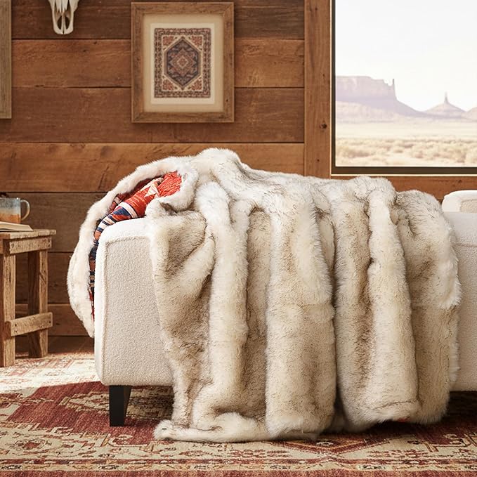 Luxury Plush Faux Fur Throw Blanket with Aztec Pattern, Super Warm, Fuzzy, Elegant, Fluffy Decoration Blanket for Couch, Armchair, Sofa and Bed, 50''x 60'', Red