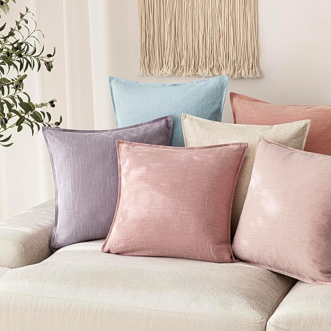 Foindtower Pack of 2, Decorative Linen Solid Throw Pillow Covers Accent Lumbar Cushion Case Farmhouse Pillowcase for Chair Couch Sofa Bedroom Living Room Home Decor 12 x 20 Inch Rose Pink